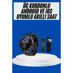 Mey İthalat® Amoled Ekran Akıllı Saat Üç Kordonlu İOS Android Uyumlu