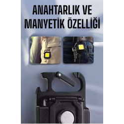 Mey İthalat® Anahtarlık Çok Amaçlı Mıknatıslı Taşınabilir Işık Led Şarjlı