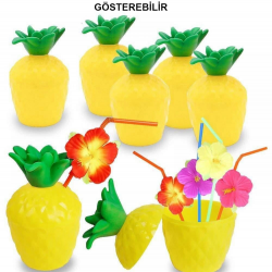 Mey İthalat® Ananas Hawaii Luau Aloha Pipetli İçecek Kabı Bardak 10x13 cm 1 Adet