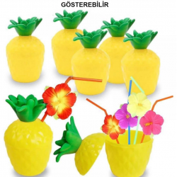 Mey İthalat® Ananas Hawaii Luau Aloha Pipetli İçecek Kabı Bardak 10x13 cm 1 Adet