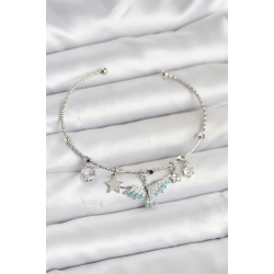 Mey İthalat® Anka Kuşu Charmlı Gümüş Renk Pirinç Kadın Bileklik