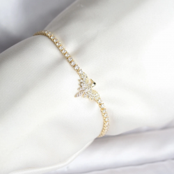 Mey İthalat® Anka Kuşu Model Zirkon Taşlı Gold Renk Pirinç Su Yolu Kadın Bileklik