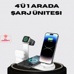 Mey İthalat® Apple Uyumlu Kablosuz Şarj İstasyonu 4 Cihaz Destekli ve Hızlı Şarjlı