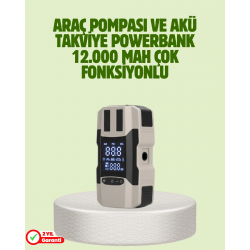 Mey İthalat® Araç Akü Takviye Cihazı ve Lastik Şişirme Pompası 12.000 mAh