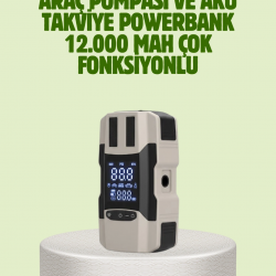 Mey İthalat® Araç Akü Takviye Cihazı ve Lastik Şişirme Pompası 12.000 mAh