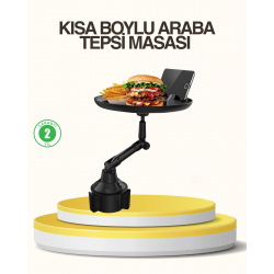 Mey İthalat® Araç Bardaklık Tepsisi 360° Dönebilen Kol Ayarlı Geniş Yemek Alanlı