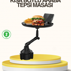 Mey İthalat® Araç Bardaklık Tepsisi 360° Dönebilen Kol Ayarlı Geniş Yemek Alanlı