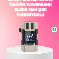Mey İthalat® Araç Hava Pompası ve Akü Takviye Powerbank 12.000 mAh Çok Fonksiyonlu