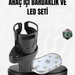 Mey İthalat® Araç İçi Düzen ve Ambiyans Seti Çift Bardak Tutucu + LED Işık