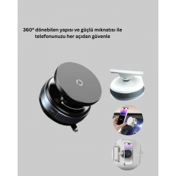 Mey İthalat® Araç İçi Manyetik Telefon Tutucu 360° Döner Vakumlu Stand