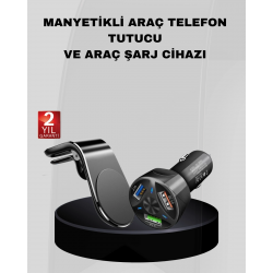 Mey İthalat® Araç İçi Telefon Tutucu + Quick Charge 3.0 Araç Şarj Cihazı Seti
