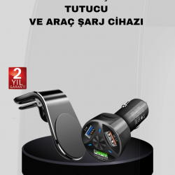 Mey İthalat® Araç İçi Telefon Tutucu + Quick Charge 3.0 Araç Şarj Cihazı Seti