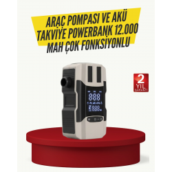 Mey İthalat® Araç Lastik Şişirme Pompası ve Akü Takviye Powerbank Bir Arada