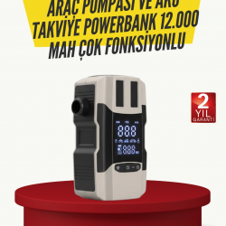 Mey İthalat® Araç Lastik Şişirme Pompası ve Akü Takviye Powerbank Bir Arada