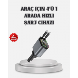 Mey İthalat® Araç Şarj Cihazı 4 Portlu 66W Hızlı Şarjlı LED Işıklı ve 180° Dönebilir