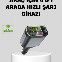 Mey İthalat® Araç Şarj Cihazı 66W 4 Portlu Hızlı Şarj ve LED Işıklı