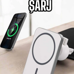 Mey İthalat® araç uyumlu Kablosuz 15W Taşınabilir Şarj Aleti Çift Kablo