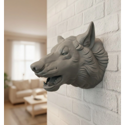 Mey İthalat® Asılabilir Gri Kurt Heykeli Ev Ofis Duvar Süslemesi Dekoratif