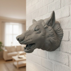 Mey İthalat® Asılabilir Gri Kurt Heykeli Ev Ofis Duvar Süslemesi Dekoratif
