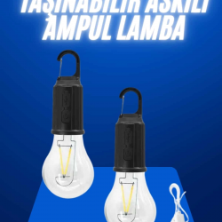 Mey İthalat® Askılı Kırılmaz Led Işık Kamp Bahçe Lambası Taşınabilir Led Ampul Şarjlı