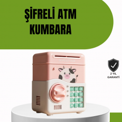 Mey İthalat® ATM Tasarımlı Pembe Işıklı Sesli Çocuk Kumbarası
