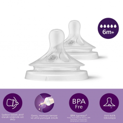 Mey İthalat®   Doğal Tepkili Natural Response 2'Li Biberon Emziği No:5 6+ Ay