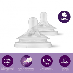 Mey İthalat®   Doğal Tepkili Natural Response 2'Li Biberon Emziği No:6 6+ Ay