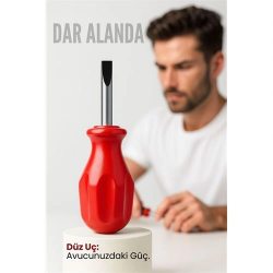 Mey İthalat® Avuç İçi Mini Topaç Tornavida Düz Uçlu Kısa Şaft Ufak Vidalama Anahtarı Hassas El Aleti