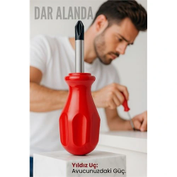 Mey İthalat® Avuç İçi Mini Topaç Tornavida Yıldız Uçlu Kısa Şaft Ufak Vidalama Anahtarı Hassas El Aleti