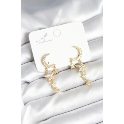 Mey İthalat® Ay ve Yıldız Model Gold Renk Pirinç Kadın Küpe