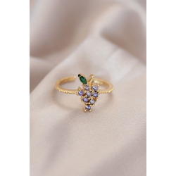 Mey İthalat® Ayarlamalı Altın Renk Metal Renkli Zirkon Taşlı Üzüm Yüzük