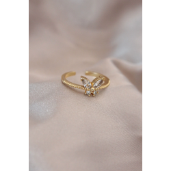 Mey İthalat® Ayarlamalı Altın Renk Metal Zirkon Taş ve Kristal Taşlı Kelebek Model Yüzük