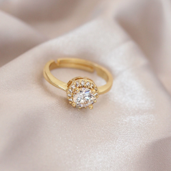 Mey İthalat® Ayarlamalı Altın Renk Metal Zirkon ve Kristal Taşlı Oval Model Yüzük