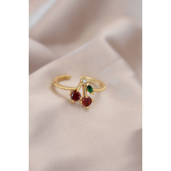 Mey İthalat® Ayarlamalı Gold Renk Metal Renkli Zirkon Taşlı Kiraz Yüzük