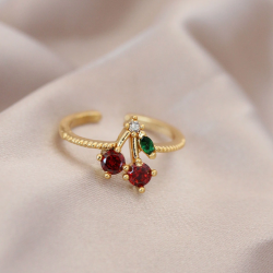 Mey İthalat® Ayarlamalı Gold Renk Metal Renkli Zirkon Taşlı Kiraz Yüzük