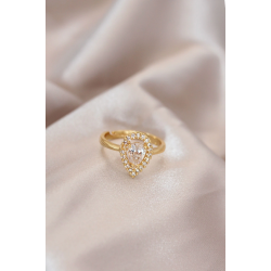 Mey İthalat® Ayarlamalı Gold Renk Metal Zirkon Taşlı Damla Model Yüzük