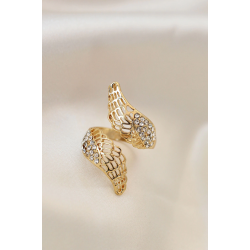 Mey İthalat® Ayarlamalı Gold Renk Metal Zirkon Taşlı Kanat Yüzük
