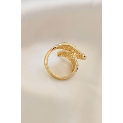 Mey İthalat® Ayarlamalı Gold Renk Metal Zirkon Taşlı Kanat Yüzük