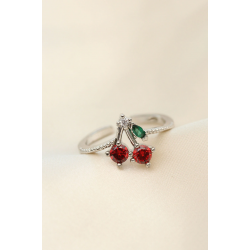 Mey İthalat® Ayarlamalı Gümüş Renk Kristal Taşlı Kiraz Yüzük