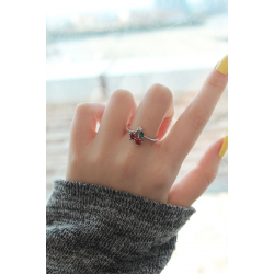 Mey İthalat® Ayarlamalı Gümüş Renk Kristal Taşlı Kiraz Yüzük