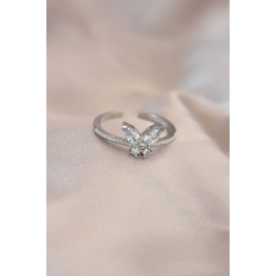 Mey İthalat® Ayarlamalı Gümüş Renk Metal Zirkon Taş ve Kristal Taşlı Kelebek Model Yüzük