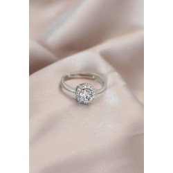 Mey İthalat® Ayarlamalı Gümüş Renk Metal Zirkon ve Kristal Taşlı Oval Model Yüzük