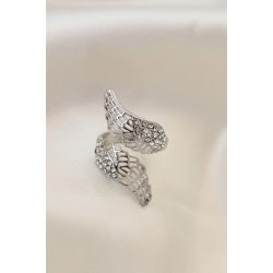 Mey İthalat® Ayarlamalı Silver Renk Metal Zirkon Taşlı Kanat Yüzük