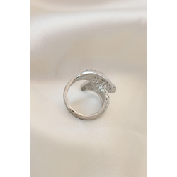 Mey İthalat® Ayarlamalı Silver Renk Metal Zirkon Taşlı Kanat Yüzük