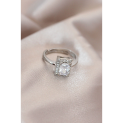 Mey İthalat® Ayarlamalı Silver Renk Metal Zirkon ve Kristal Taşlı Dikdörtgen Model Yüzük