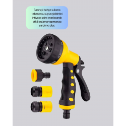 Mey İthalat® Ayarlanabilir Basınçlı 8 Modlu Bahçe Sulama Tabancası Hortum Aparatı