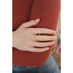 Mey İthalat® Ayarlanabilir Gold Renk Zirkon Taşlı Yılan Yüzük