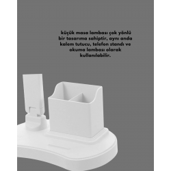 Mey İthalat® Ayarlanabilir Kısılabilir LED Masa Lambası | Entegre Kalemlik ve Telefon Tutucu Özellikli