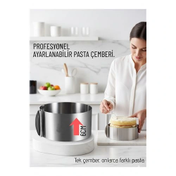 Mey İthalat® Ayarlanabilir Pasta Çemberi Paslanmaz Çelik Kek Kalıbı 16-30 cm - Pasta Kalıbı