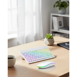 Mey İthalat® Aydınlatmalı Kablosuz Klavye Mouse Seti Bluetooth Bağlantılı Çoklu Cihaz Uyumlu